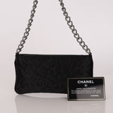 Chanel Camellia Pochette Black Satin SHW