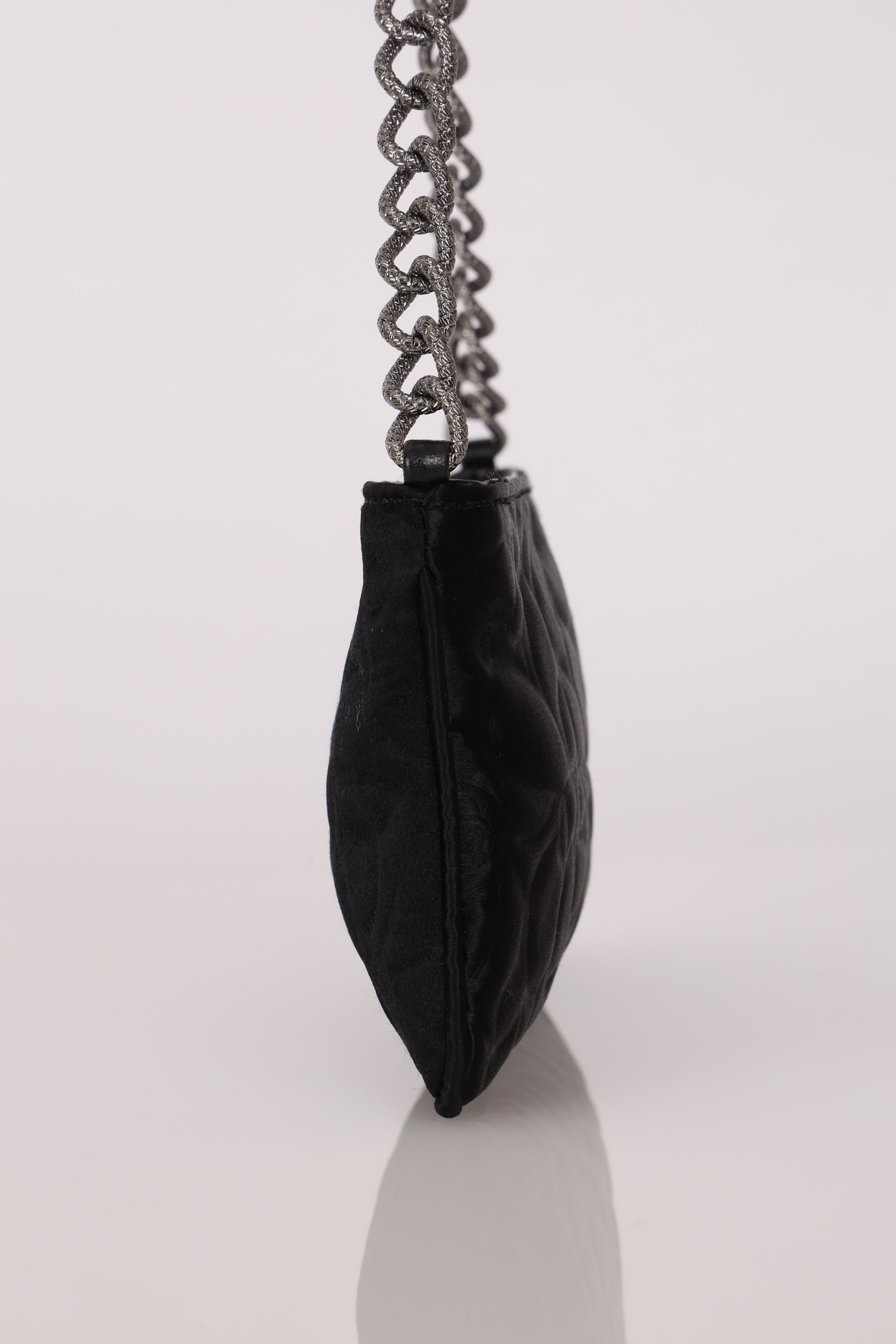 Chanel Camellia Pochette Black Satin SHW