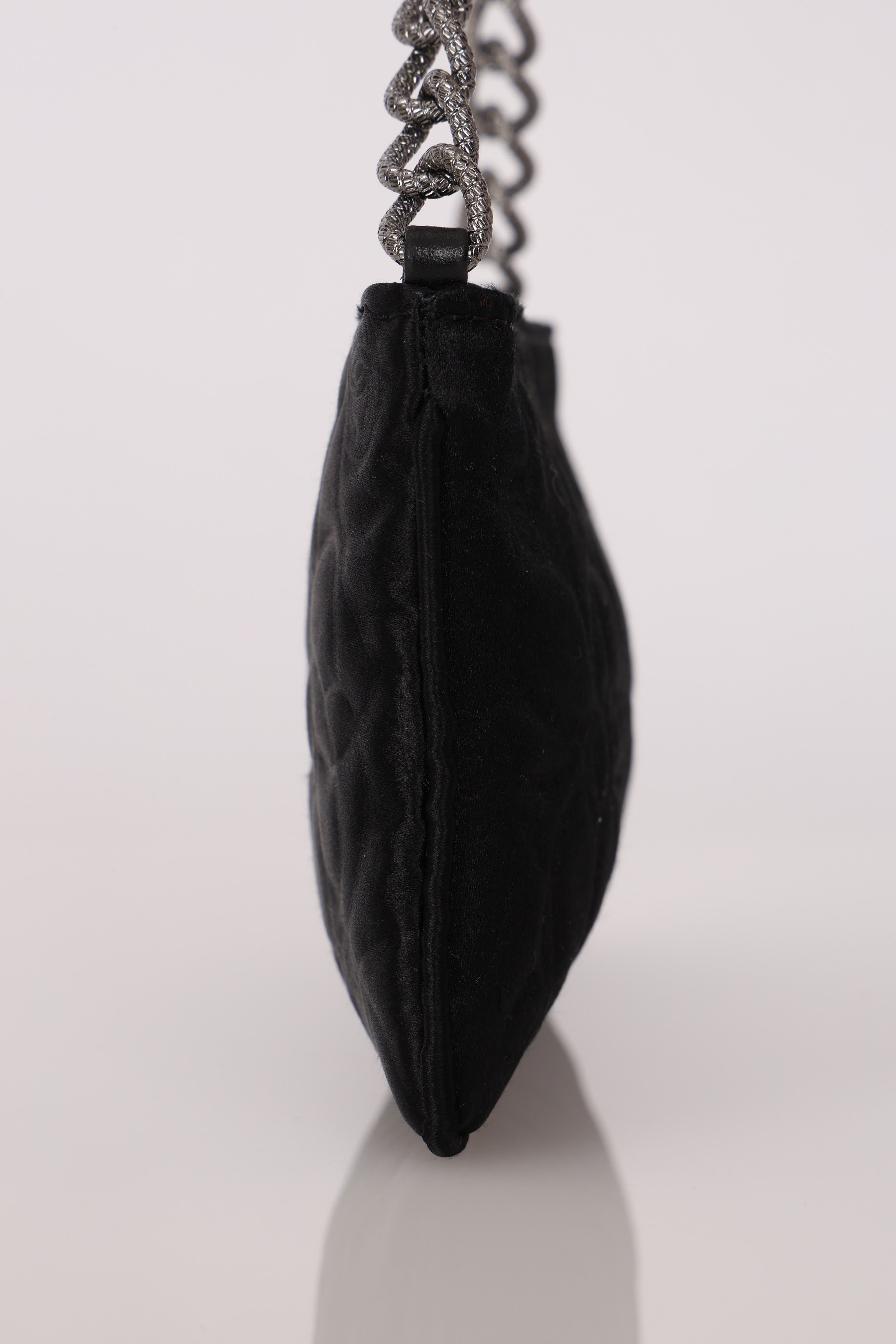Chanel Camellia Pochette Black Satin SHW