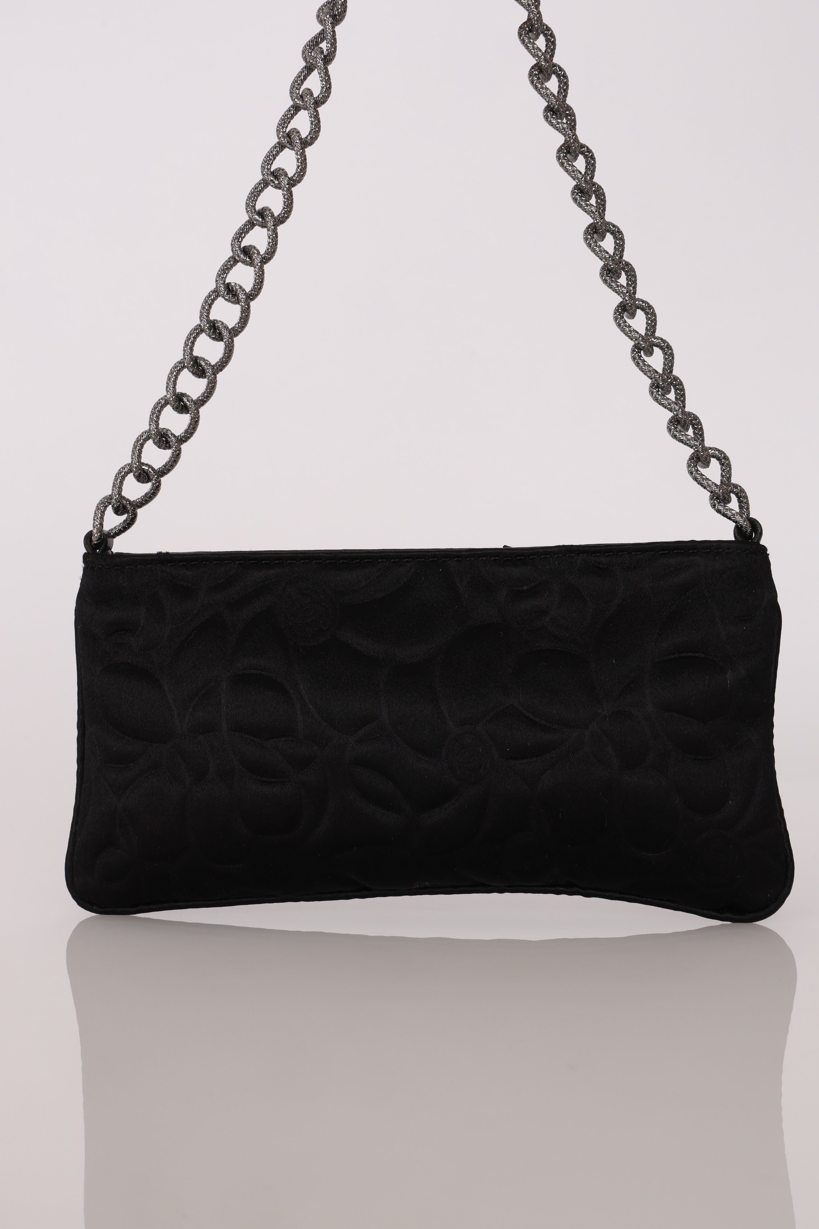 Chanel Camellia Pochette Black Satin SHW