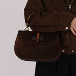 Gucci Medium Bamboo Top Handle 1947 Bag Brown Suede