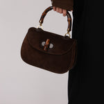 Gucci Medium Bamboo Top Handle 1947 Bag Brown Suede