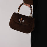 Gucci Medium Bamboo Top Handle 1947 Bag Brown Suede