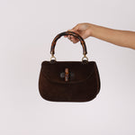 Gucci Medium Bamboo Top Handle 1947 Bag Brown Suede