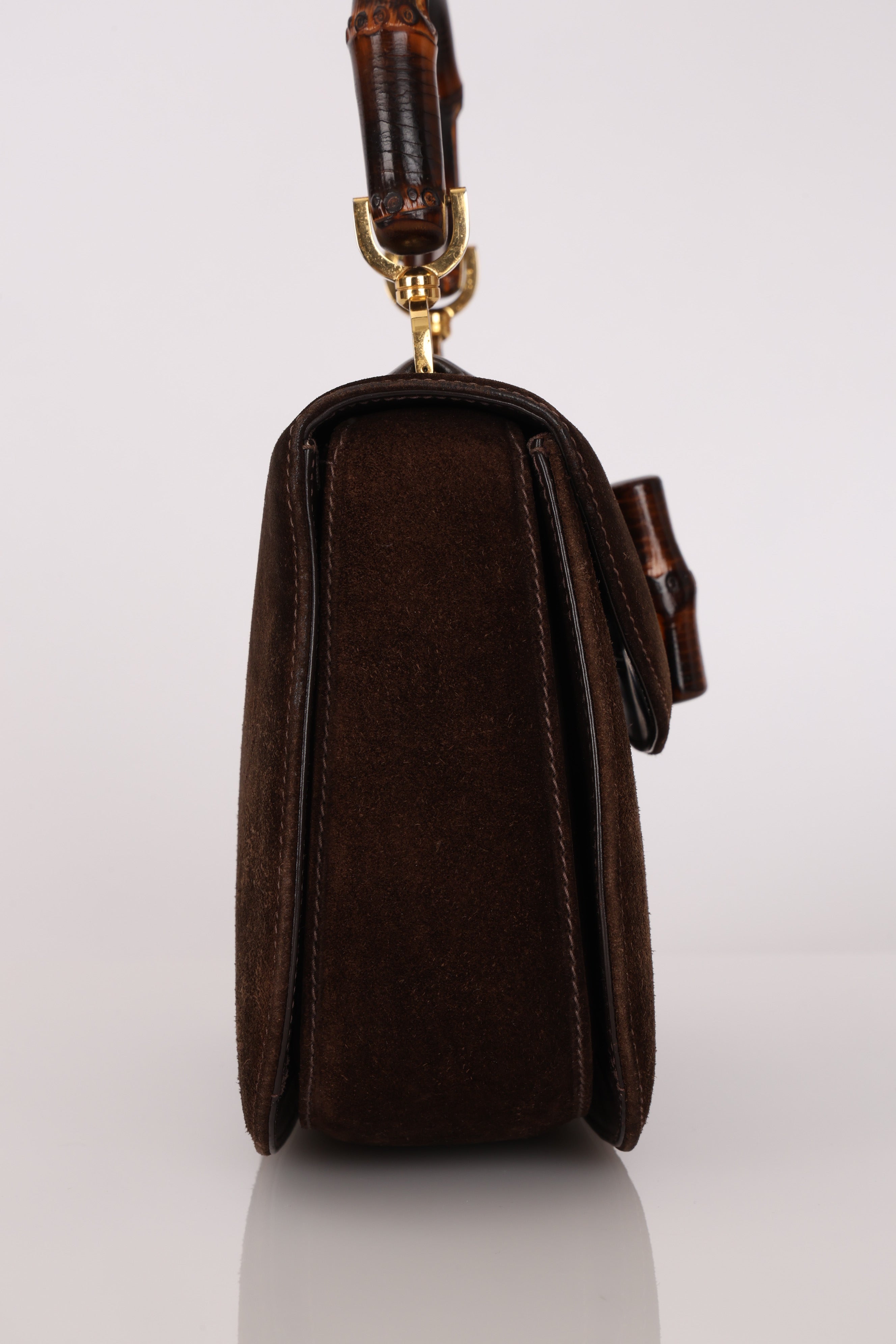 Gucci Medium Bamboo Top Handle 1947 Bag Brown Suede