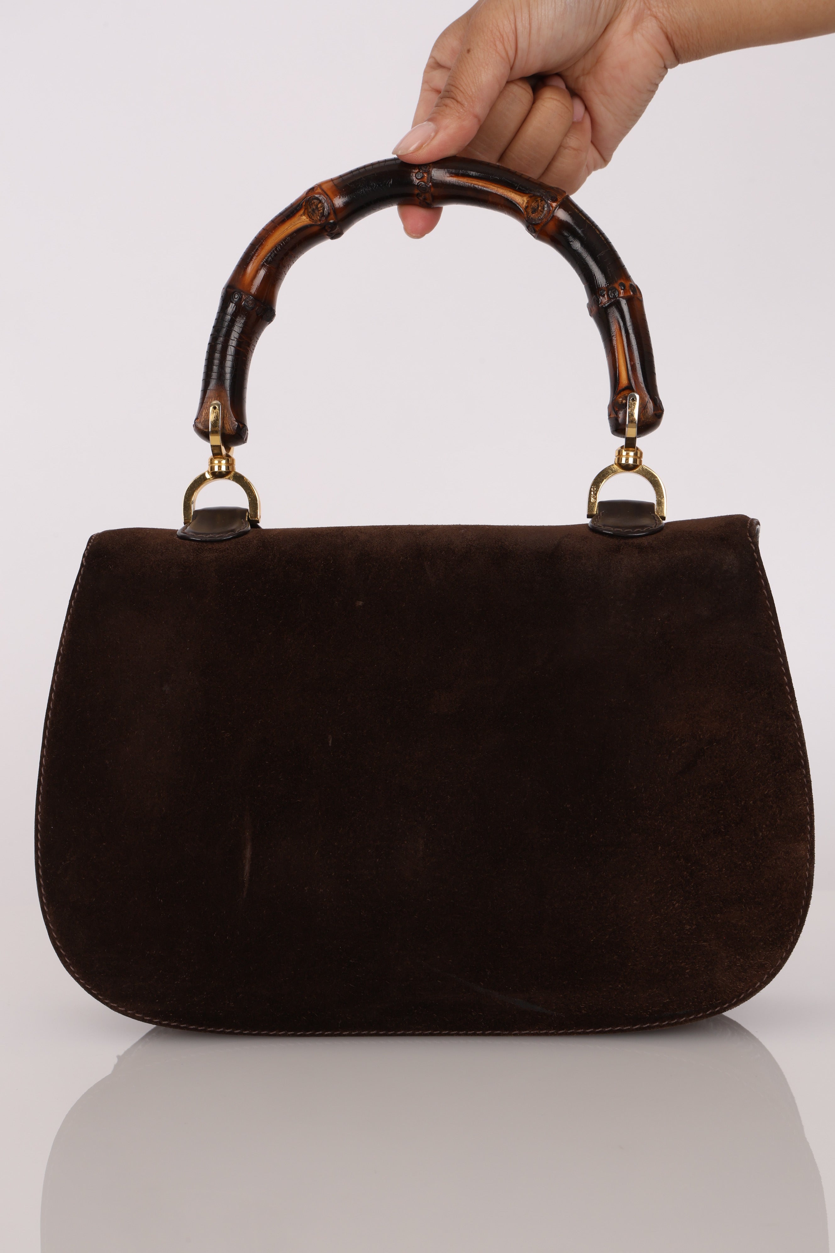 Gucci Medium Bamboo Top Handle 1947 Bag Brown Suede