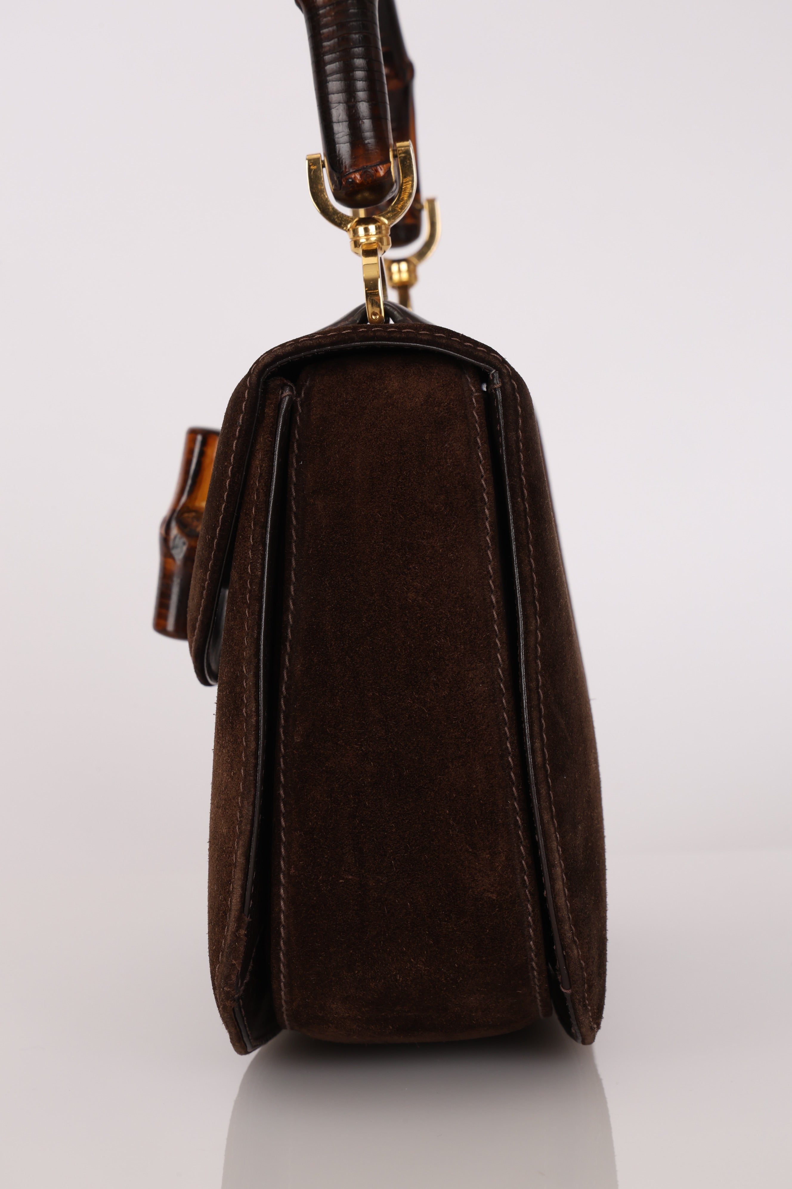 Gucci Medium Bamboo Top Handle 1947 Bag Brown Suede