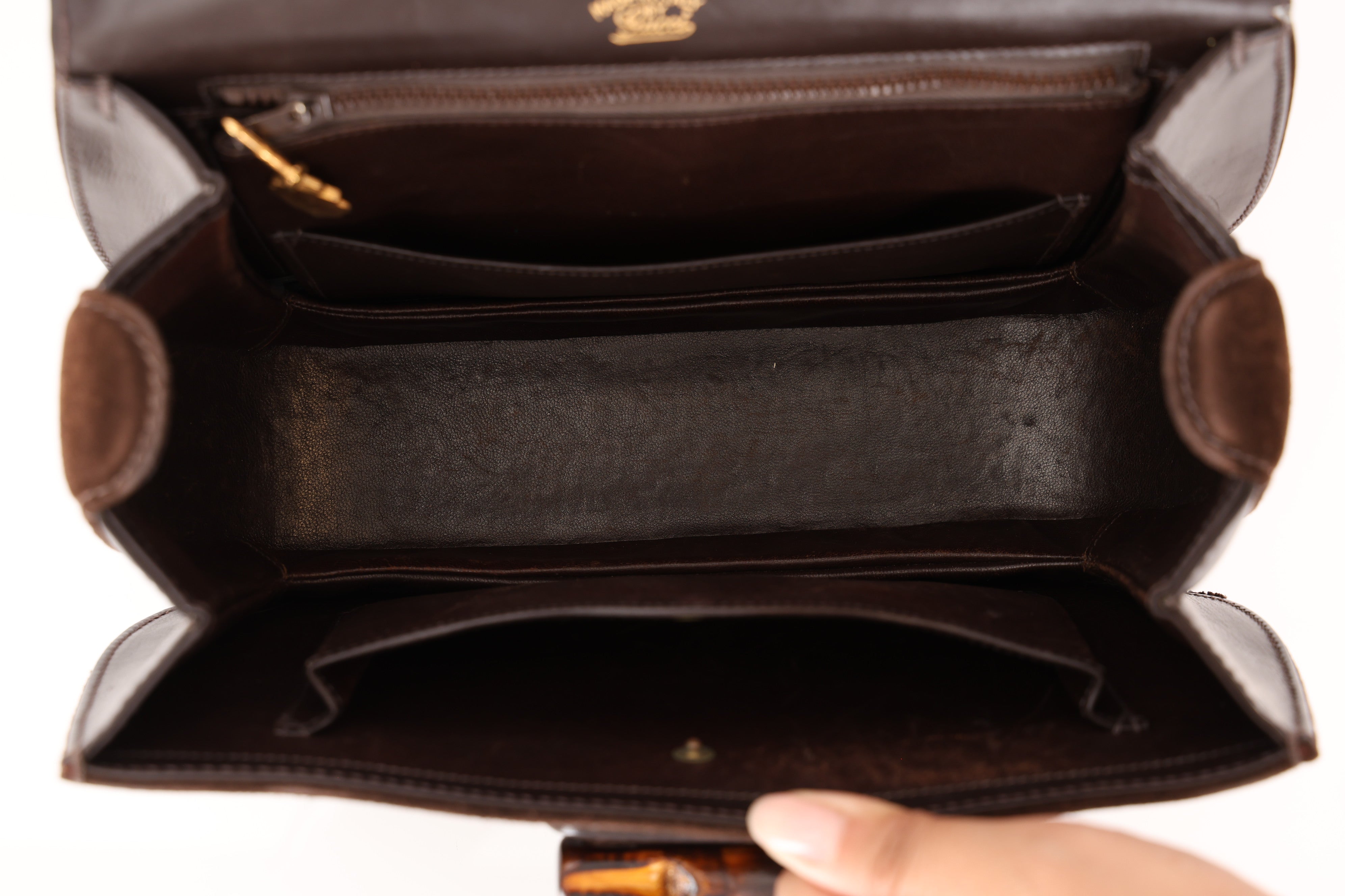 Gucci Medium Bamboo Top Handle 1947 Bag Brown Suede