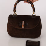 Gucci Medium Bamboo Top Handle 1947 Bag Brown Suede