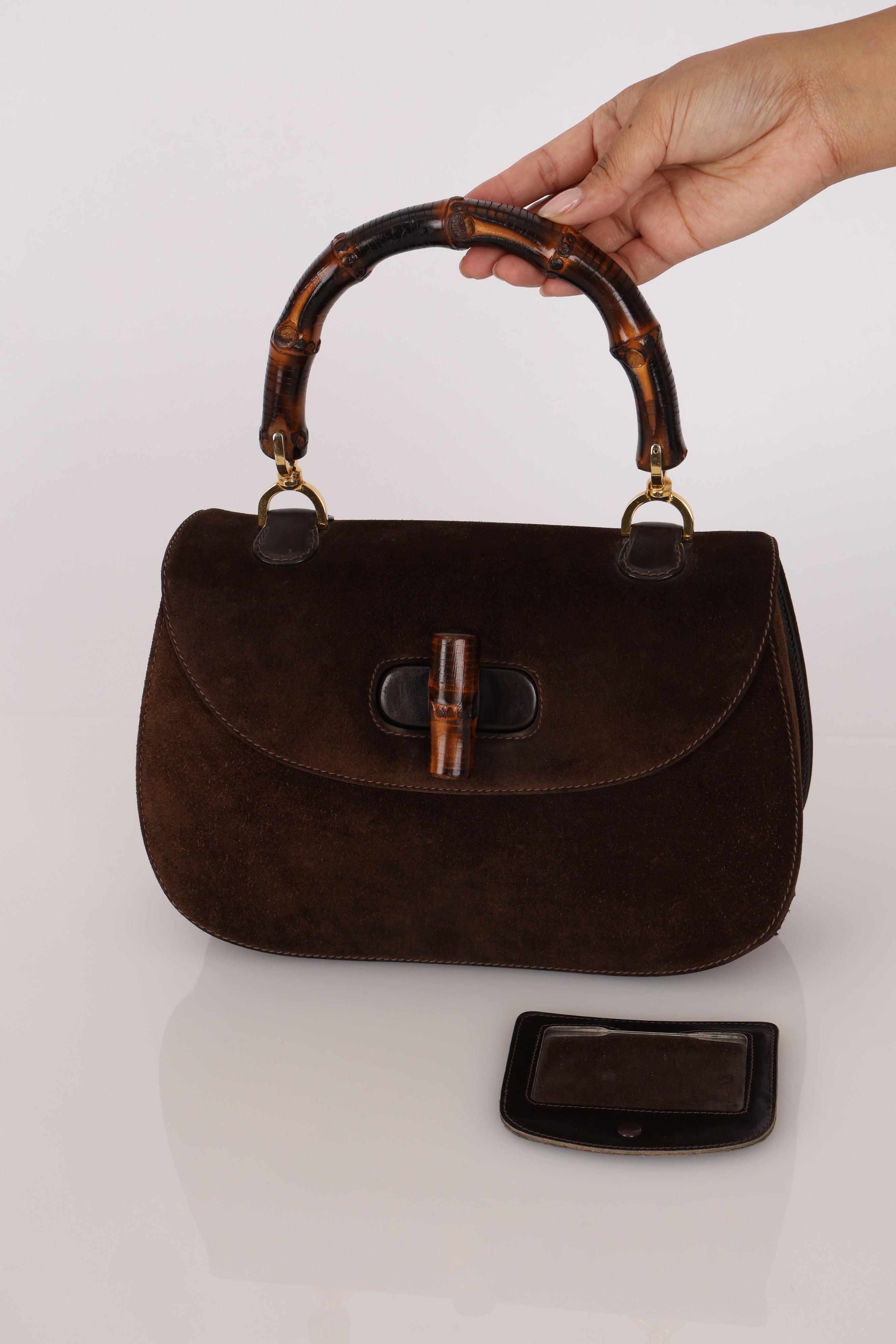 Gucci Medium Bamboo Top Handle 1947 Bag Brown Suede