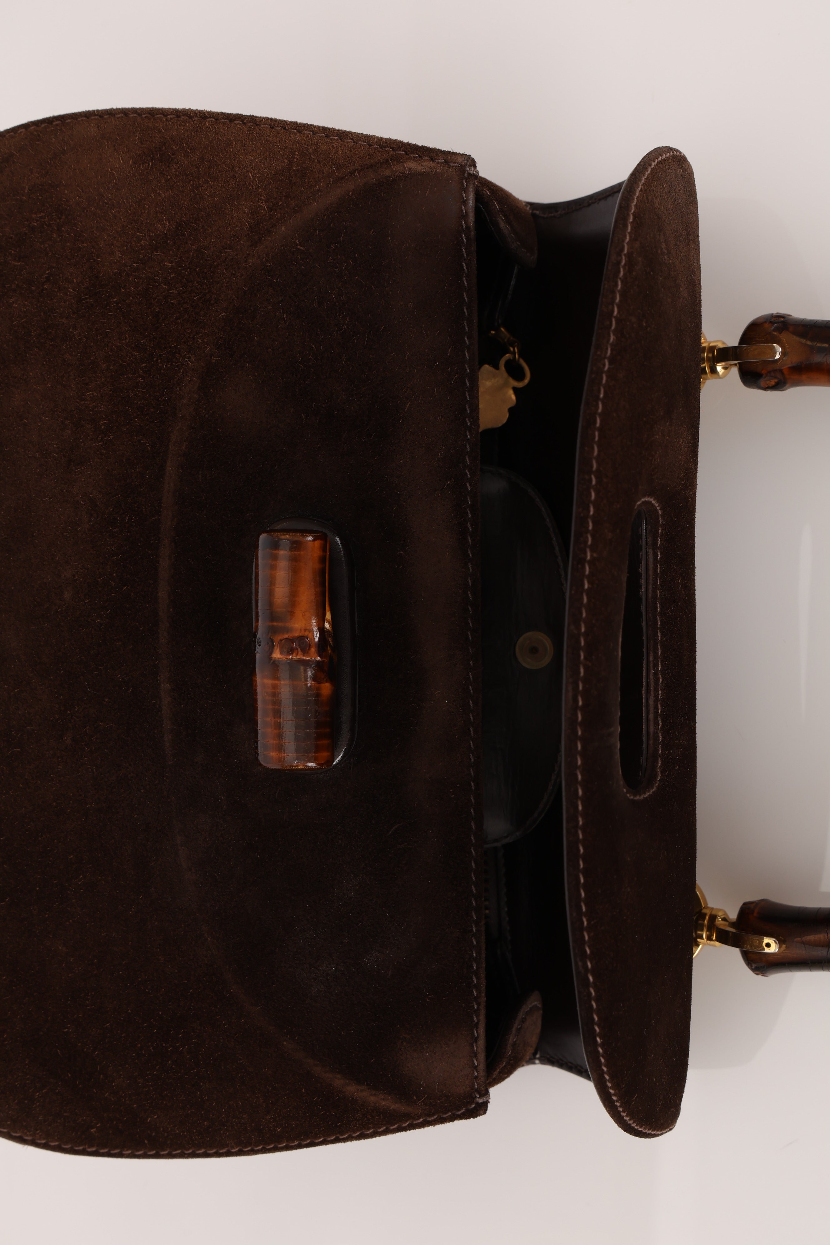 Gucci Medium Bamboo Top Handle 1947 Bag Brown Suede
