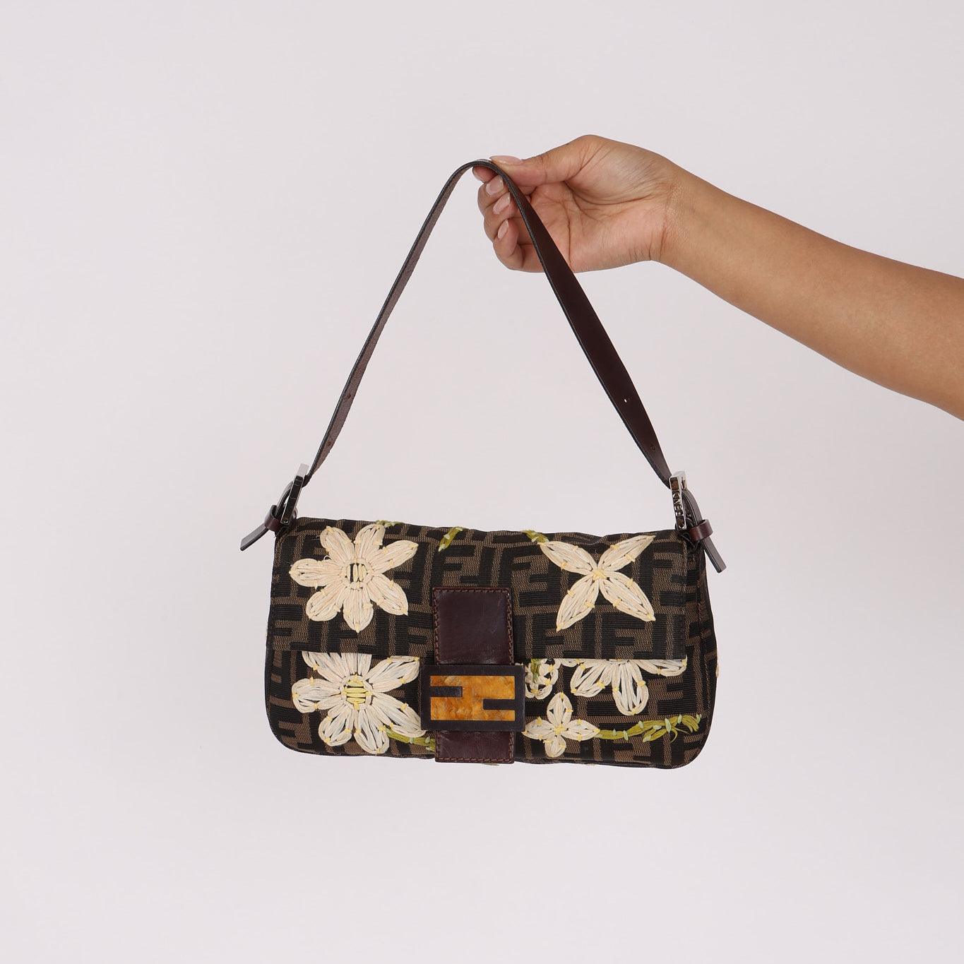Fendi Zucca Floral Baguette