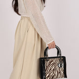 Dior Medium Lady Zebra Print Pony Hair and Black Patent