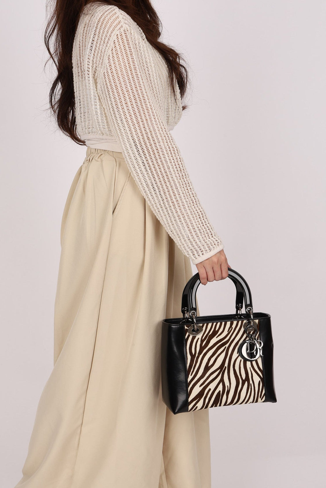 Dior Medium Lady Zebra Print Pony Hair and Black Patent