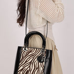 Dior Medium Lady Zebra Print Pony Hair and Black Patent