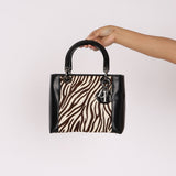 Christian Dior Medium Lady Zebra Print Ponyhair and Black Patent 1999