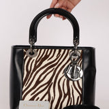Dior Medium Lady Zebra Print Pony Hair and Black Patent