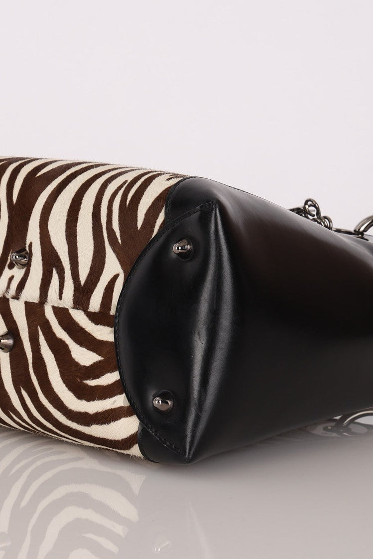 Dior Medium Lady Zebra Print Pony Hair and Black Patent