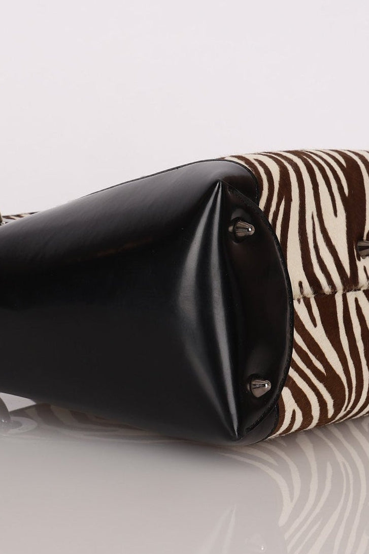 Dior Medium Lady Zebra Print Pony Hair and Black Patent