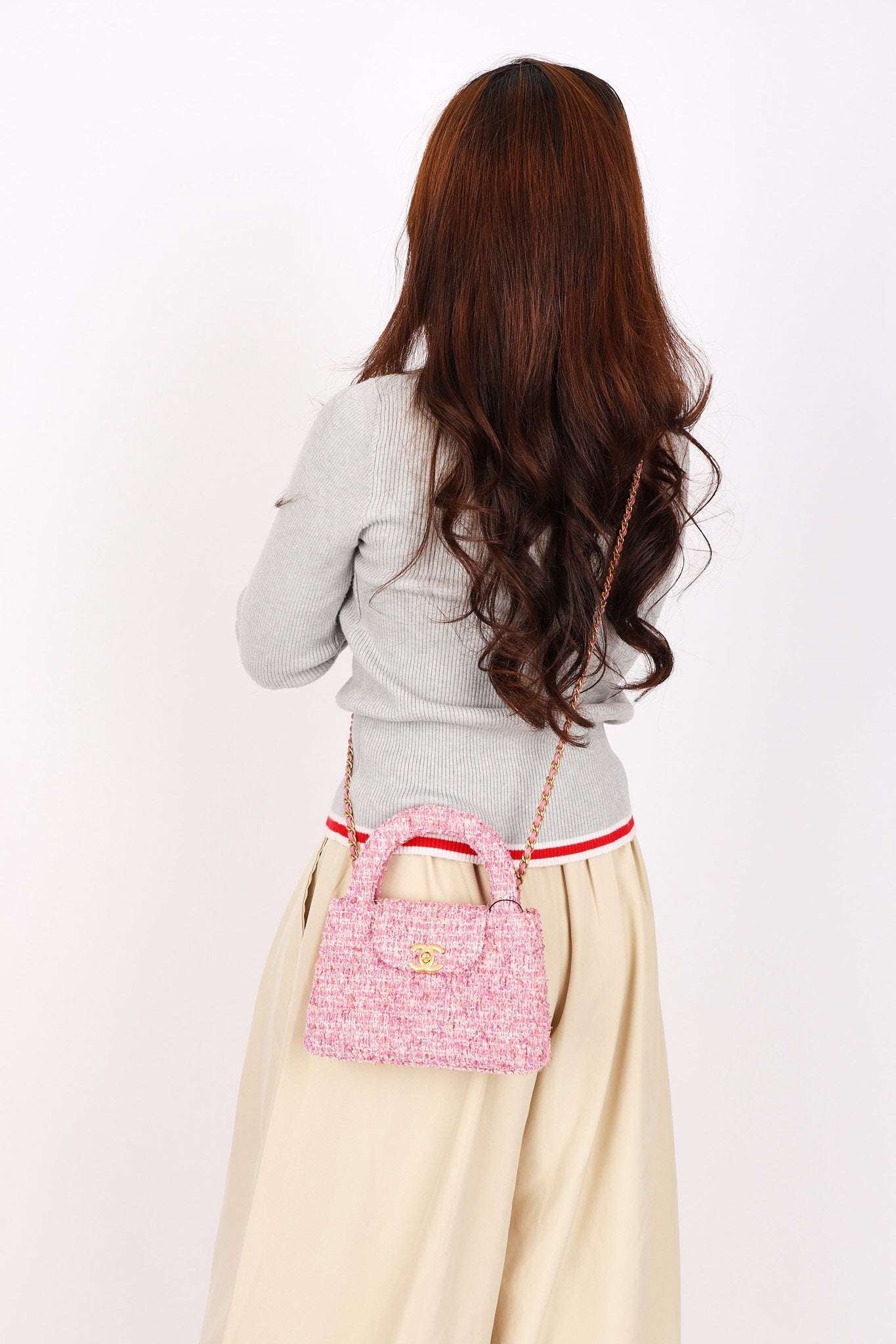 Chanel Small Kelly Shopper Pink Tweed AGHW