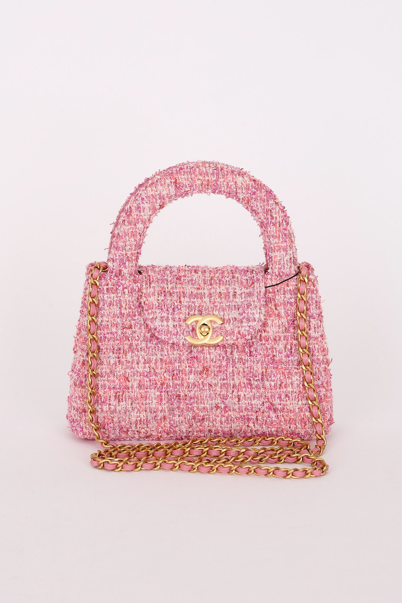 Chanel Small Kelly Shopper Pink Tweed AGHW