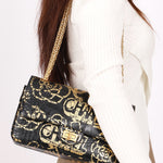 Chanel 2.55 Reissue Double Flap Black Croc Embossed Graffiti Print AGHW