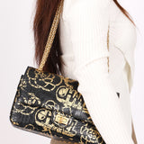 Chanel 2.55 Reissue Double Flap Black Croc Embossed Graffiti Print AGHW