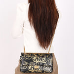 Chanel 2.55 Reissue Double Flap Black Croc Embossed Graffiti Print AGHW