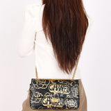 Chanel 2.55 Reissue Double Flap Black Croc Embossed Graffiti Print AGHW