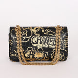 Chanel 2.55 Reissue Double Flap Black Croc Embossed Graffiti Print AGHW