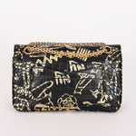 Chanel 2.55 Reissue Double Flap Black Croc Embossed Graffiti Print AGHW