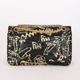Chanel 2.55 Reissue Double Flap Black Croc Embossed Graffiti Print AGHW