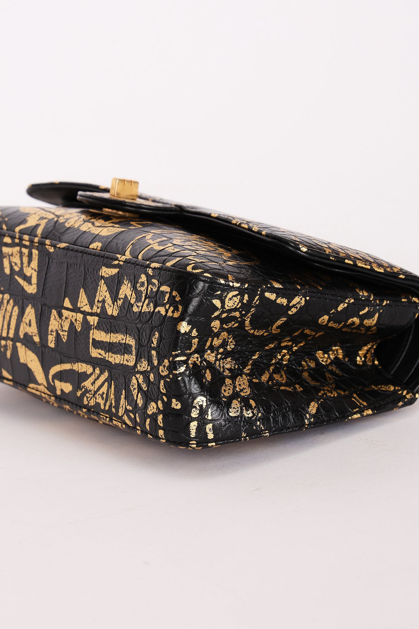 Chanel 2.55 Reissue Double Flap Black Croc Embossed Graffiti Print AGHW