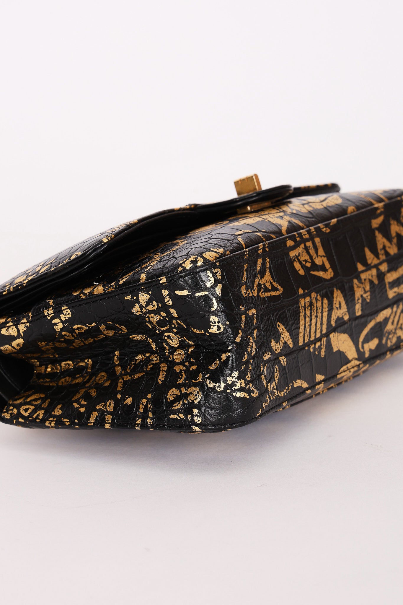 Chanel 2.55 Reissue Double Flap Black Croc Embossed Graffiti Print AGHW