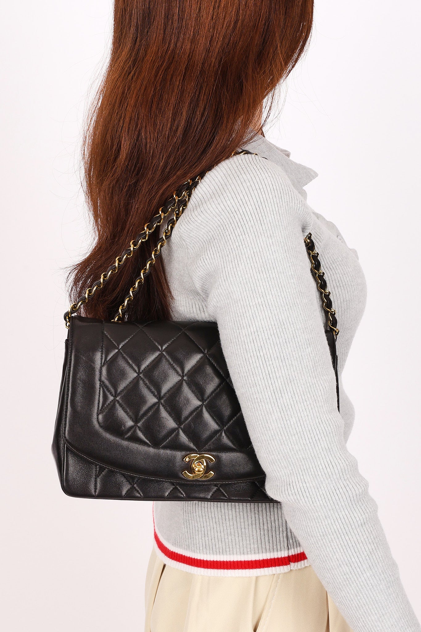 Chanel Medium Diana Flap Black Lambskin 1993 24K GP