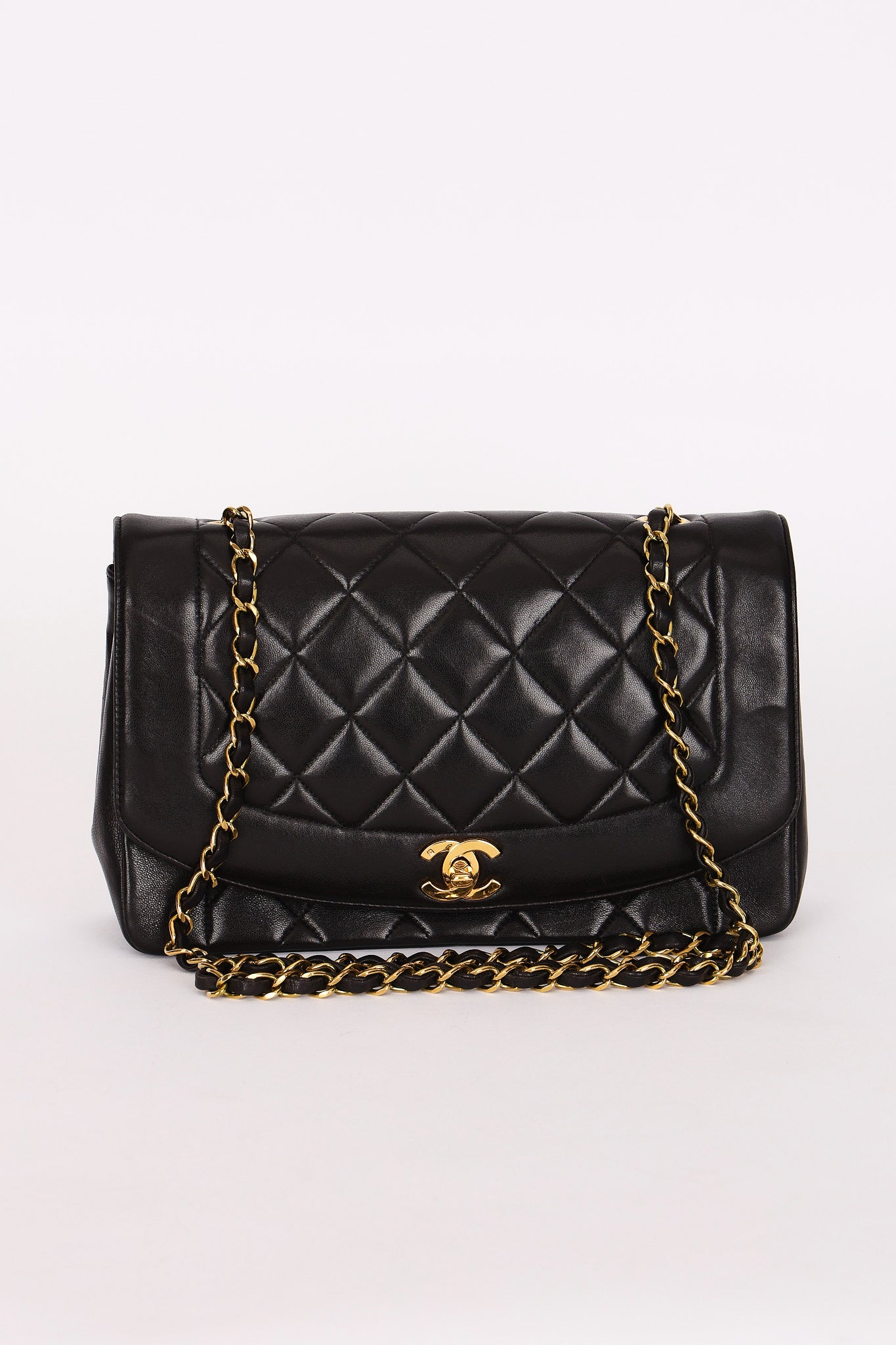 Chanel Medium Diana Flap Black Lambskin 1993 24K GP