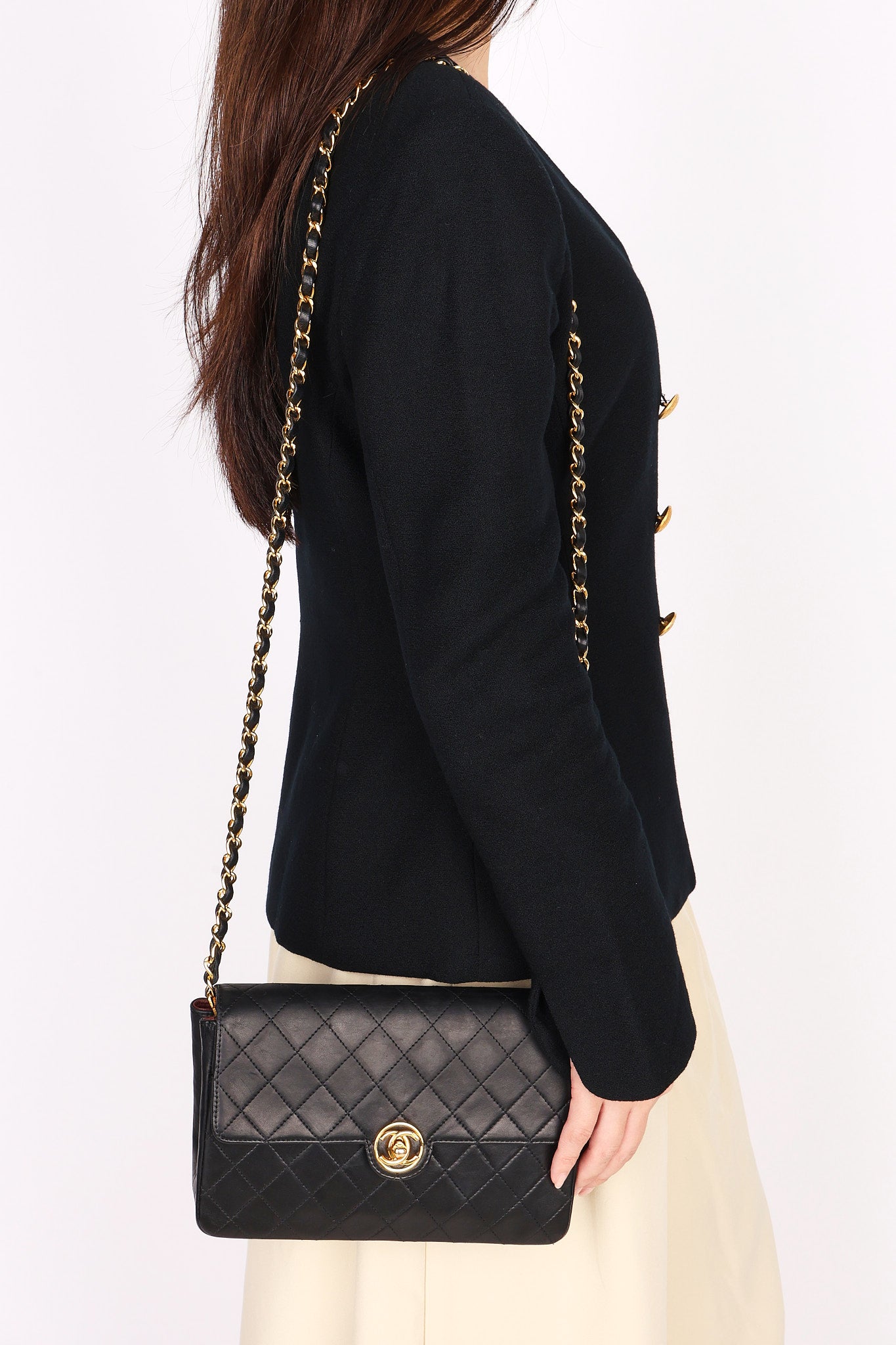 Chanel Single Flap Black Lambskin 24K GP