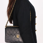 Chanel Single Flap Black Lambskin 24K GP