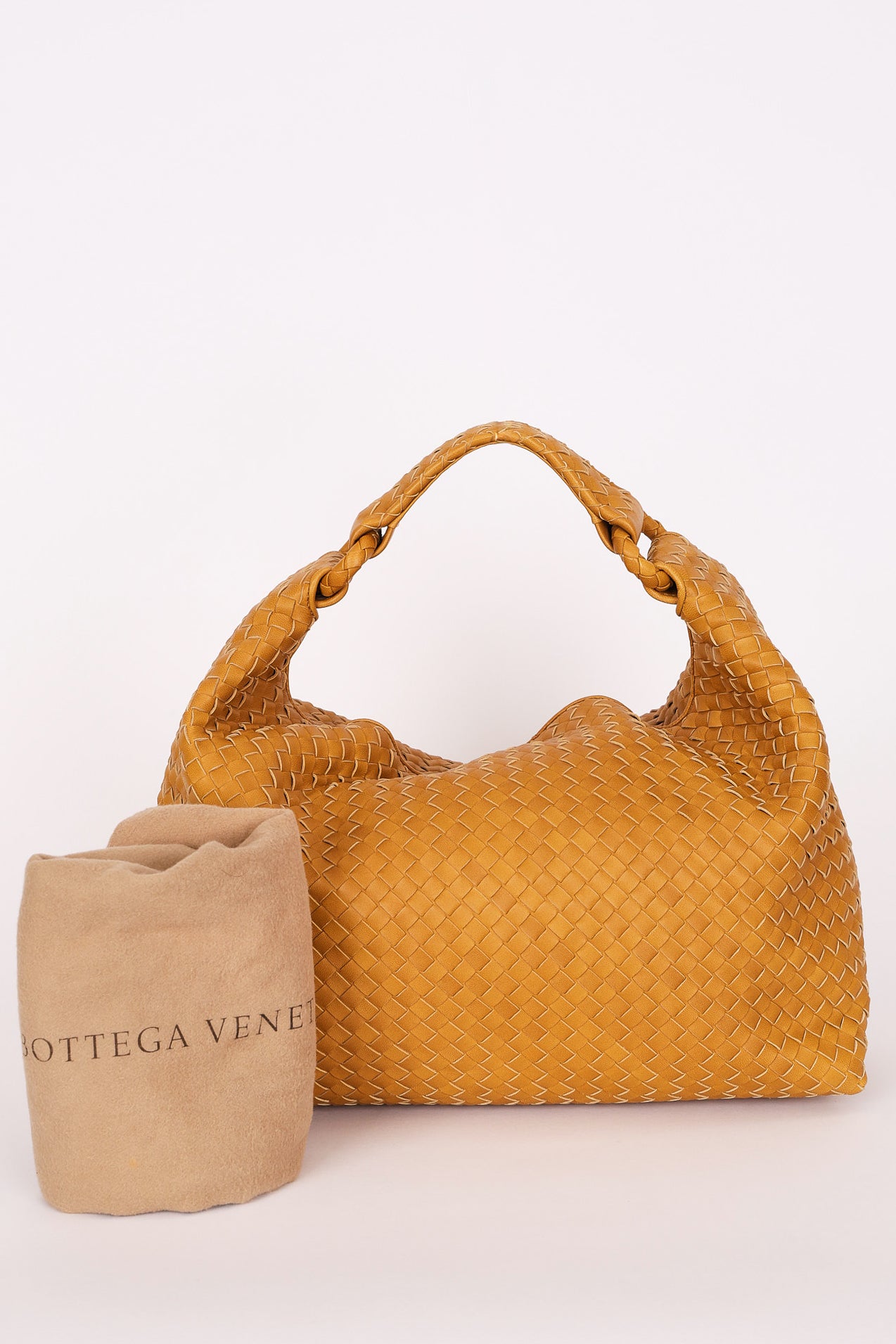 Bottega Veneta Intrecciato Hop Shoulder Bag Mustard Yellow
