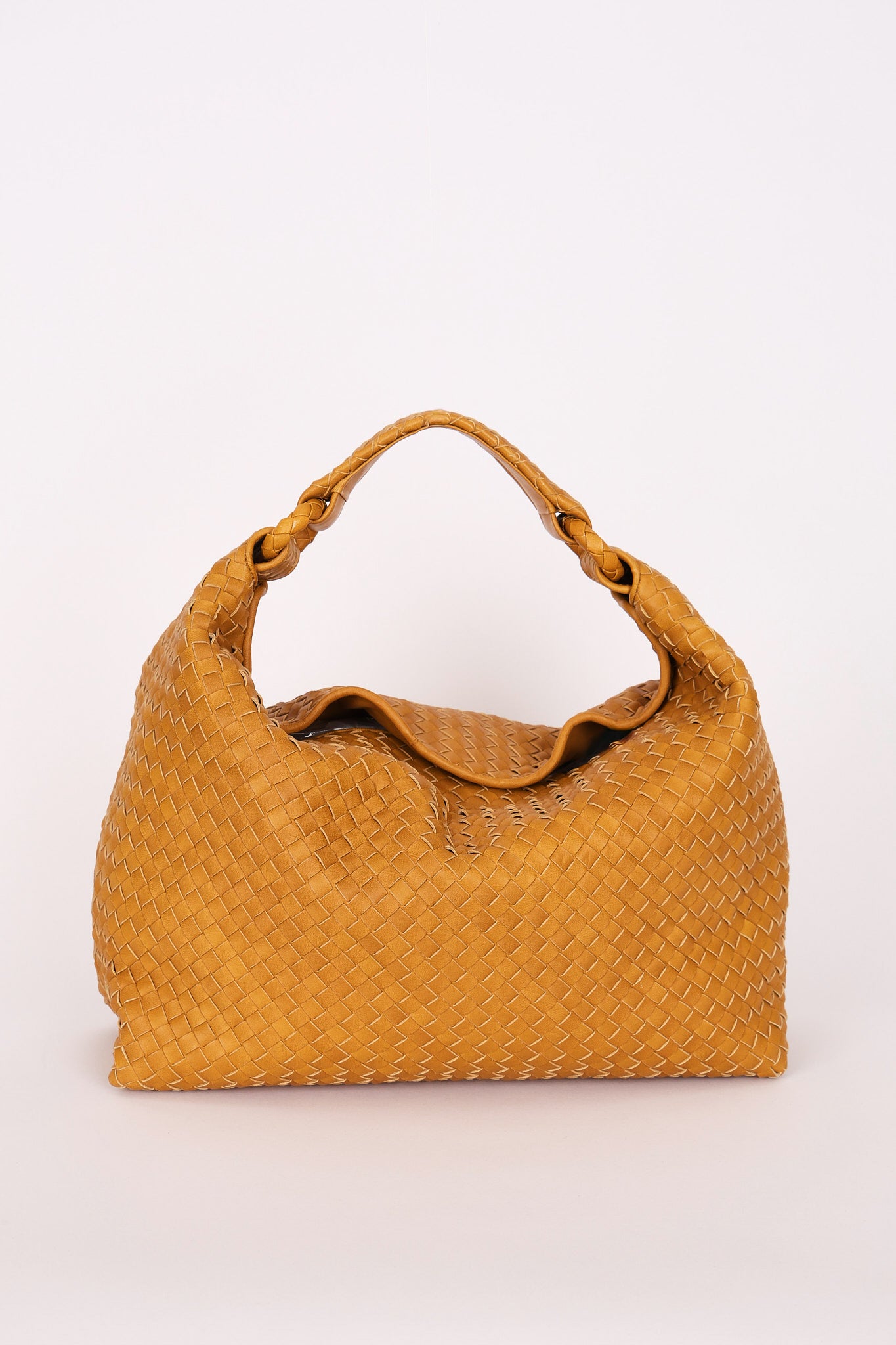 Bottega Veneta Intrecciato Hop Shoulder Bag Mustard Yellow
