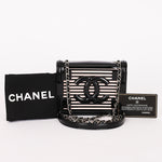 Chanel Plexi Striped Boy Brick Mini Flap Black Patent and Lambskin SHW