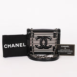 Chanel Plexi Striped Boy Brick Mini Flap Black Patent and Lambskin SHW