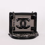 Chanel Plexi Striped Boy Brick Mini Flap Black Patent and Lambskin SHW