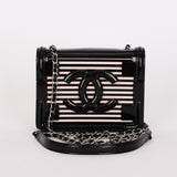 Chanel Plexi Striped Boy Brick Mini Flap Black Patent and Lambskin SHW