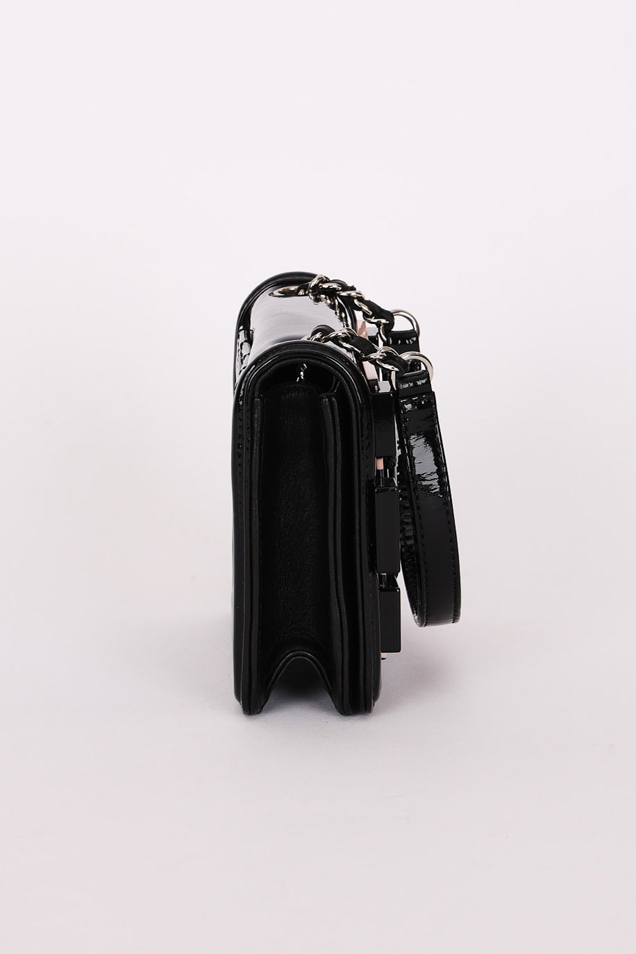 Chanel Plexi Striped Boy Brick Mini Flap Black Patent and Lambskin SHW