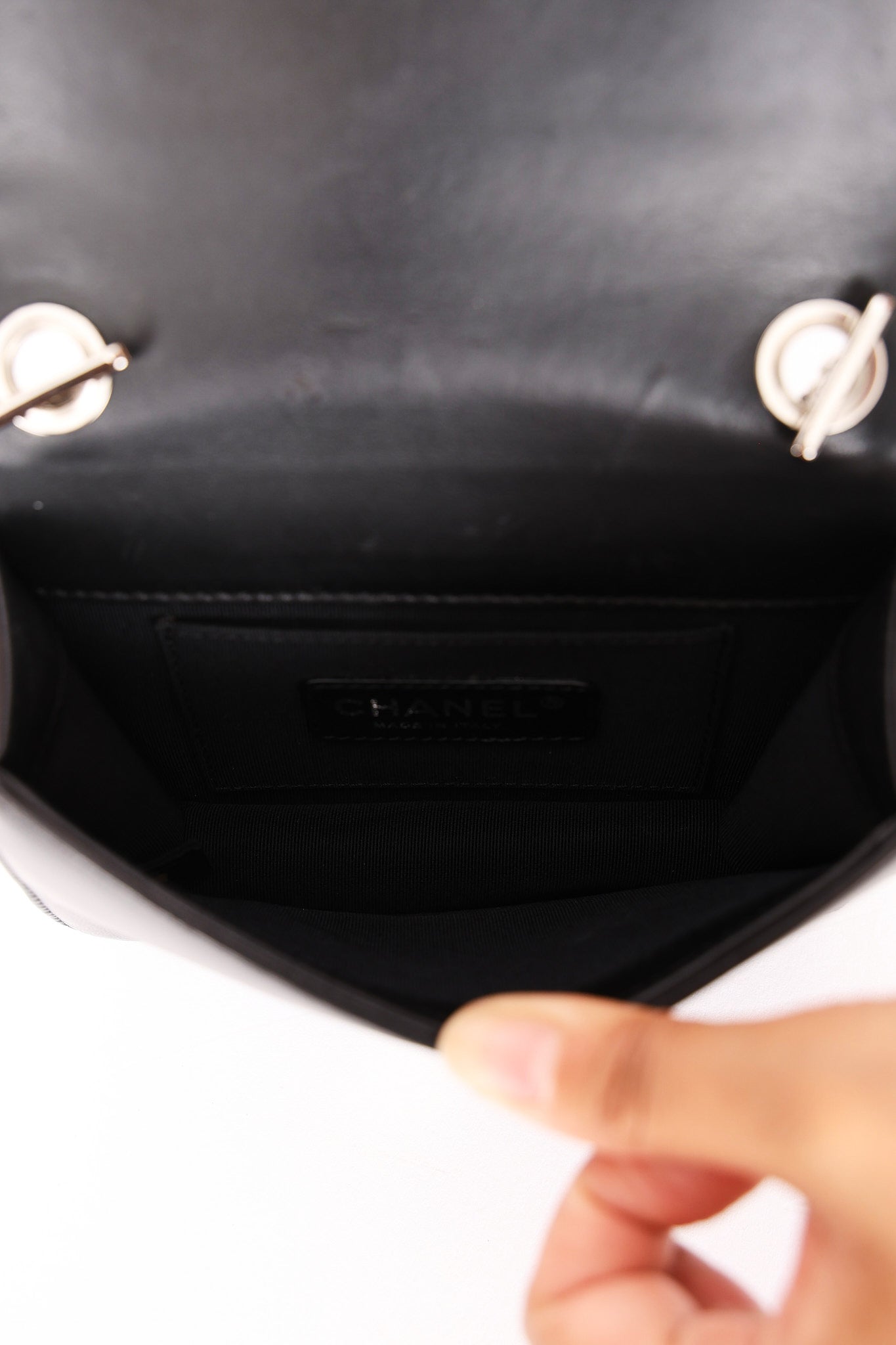 Chanel Plexi Striped Boy Brick Mini Flap Black Patent and Lambskin SHW
