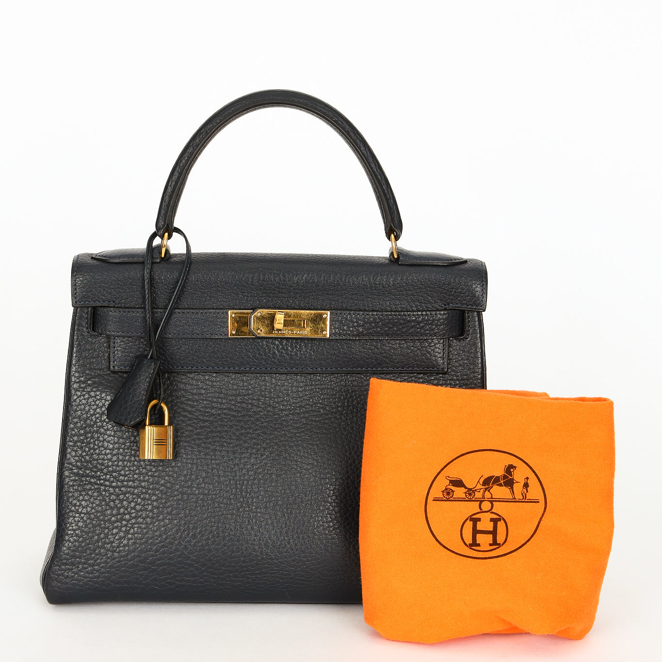 Hermès Kelly 28 Bleu Marine Fjord 1985 GHW