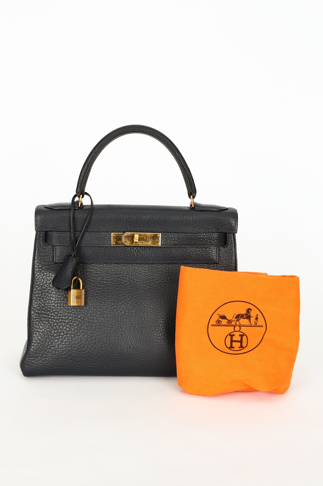 Hermès Kelly 28 Bleu Marine Fjord 1985 GHW