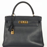 Hermès Kelly 28 Bleu Marine Fjord 1985 GHW