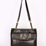Chanel Turnlock Front Pocket Shoulder Bag Black Lambskin 24K GP